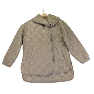 Varley Foster Quilted Nylon Jacket Taupe Asymmetric Zip Collar Women's Medium
